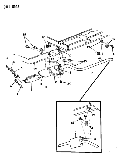 1991 Chrysler Town & Country RESONATOR Exhaust Asm Diagram for E0047648