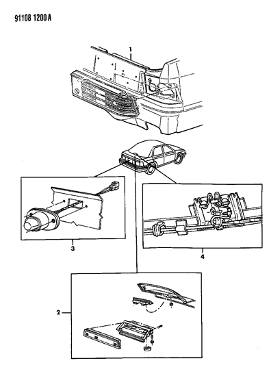 1991 Dodge Shadow Lamps & Wiring - Rear Diagram