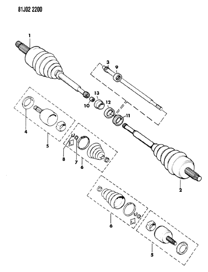 1986 Jeep Cherokee Shafts - Front Axle Diagram 2