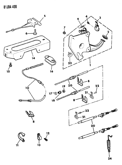 1986 Jeep Comanche Lever Assembly & Cables Parking Brake Diagram