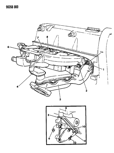 1990 Dodge Dakota Manifolds - Intake & Exhaust Diagram 2