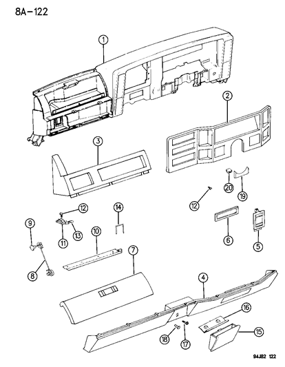 1995 Jeep Cherokee Instrument Panel Pad & Bezels Diagram 2