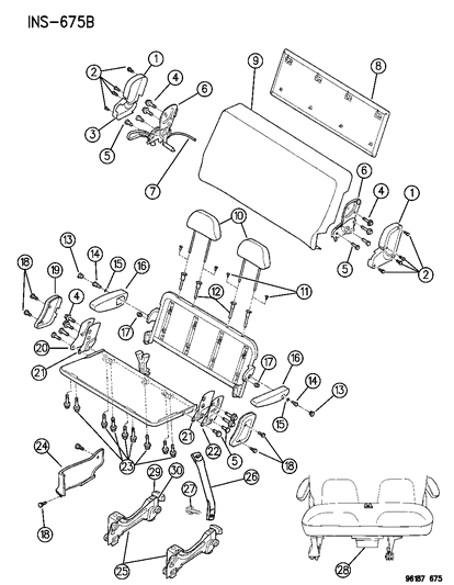 1996 Dodge Caravan Rear Seat - 2 Passenger Adjusters - Cover - Shields And Attaching Parts Diagram
