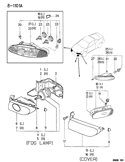 1995 Dodge Avenger Headlamp Kit, Right , Laser/Talon Diagram for MR162466