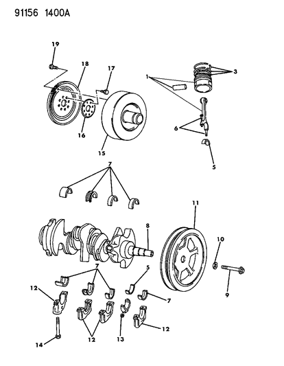 1991 Chrysler New Yorker Crankshaft, Pistons And Torque Converter Diagram 1