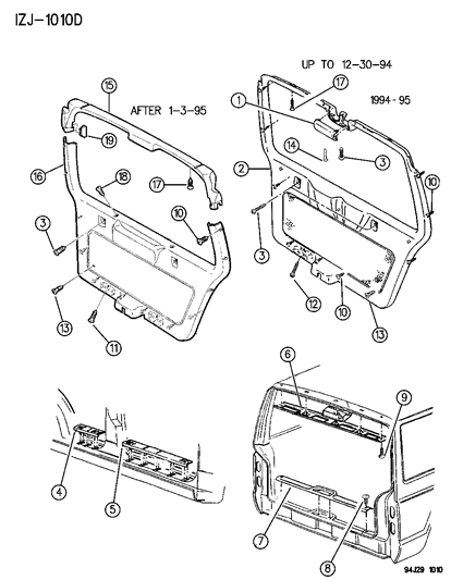 1996 Jeep Grand Cherokee Panel Assembly , Liftgate Trim (Includes Fasteners, Seal, Grab Pocket Cup And Carpeting) Diagram for 5DL14MF8