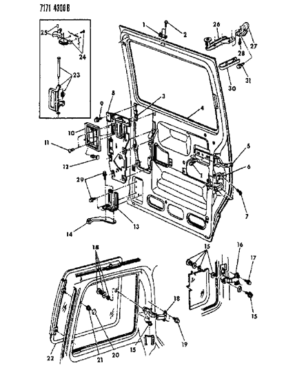 1987 Dodge Grand Caravan Door, Sliding Shell, Glass And Controls Diagram