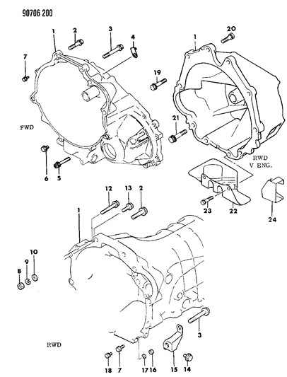 1990 Dodge Colt Housing - Clutch & Mounting Bolts Diagram