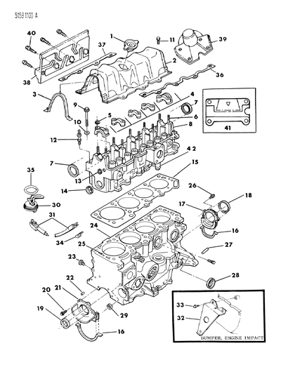 1985 Dodge Aries Engine, Cylinder Block, Cylinder Head Diagram