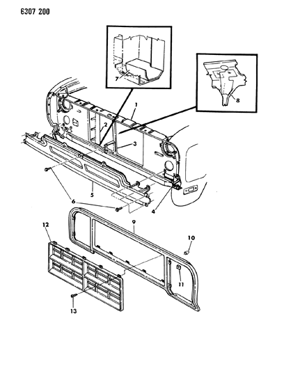 1987 Dodge Ramcharger Grille & Related Parts Diagram