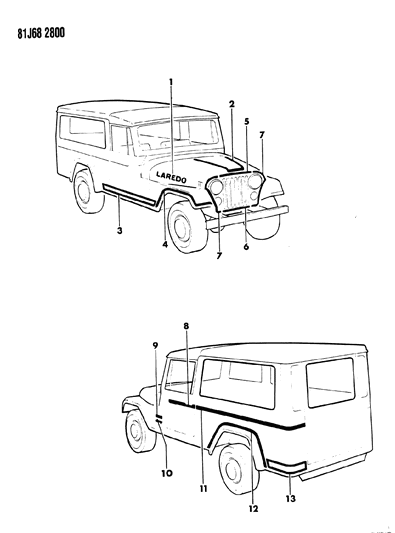 1985 Jeep Wrangler Decals, Exterior Diagram 6