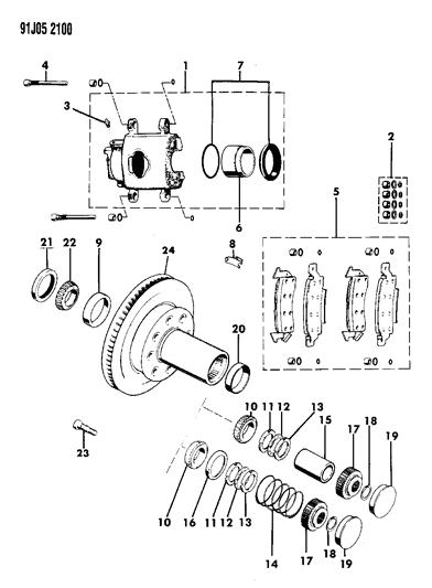 1991 Jeep Grand Wagoneer Brakes, Front Disc Diagram
