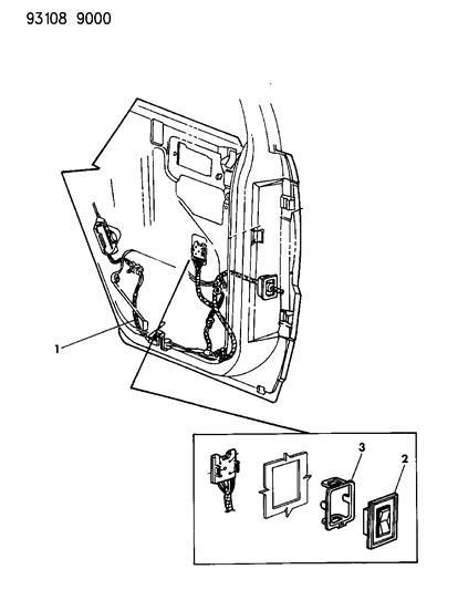 1993 Dodge Shadow Wiring & Switches - Rear Door Diagram