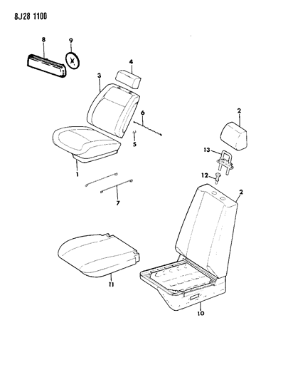1988 Jeep Grand Wagoneer Frame, Pad, And Covers Bucket Seat Diagram