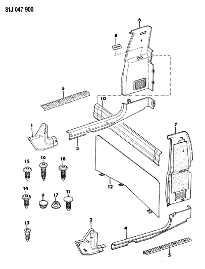 1986 Jeep Comanche Panels - Interior Trim, Rear Diagram