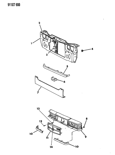 1991 Chrysler New Yorker Grille & Related Parts Diagram 1