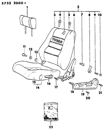 1986 Chrysler Conquest Front Seat - Low Back Bucket Diagram 1