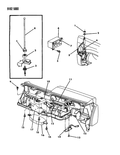 1989 Chrysler New Yorker Instrument Panel Radio, Antenna & Controls Diagram