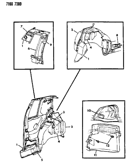 1987 Dodge Aries Quarter Inside & Wheelhouse Outer Panel Diagram 1