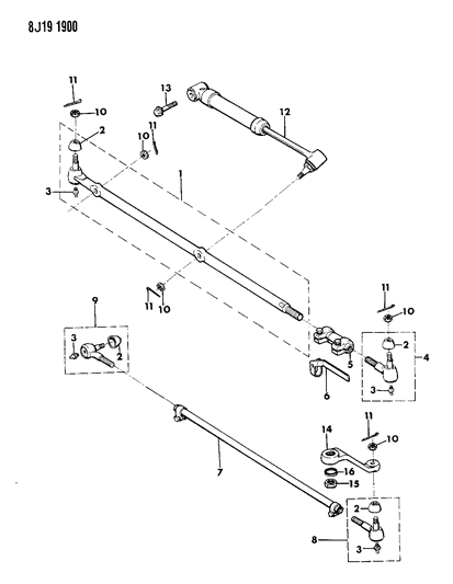 1990 Jeep Wrangler Bar Indexing Tie Rod Clamp Diagram for 52002547