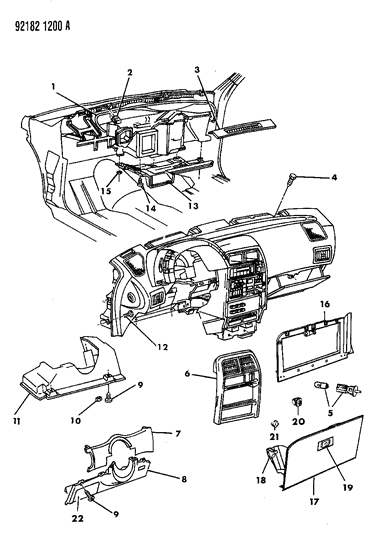1992 Chrysler LeBaron Instrument Panel Bezels Diagram