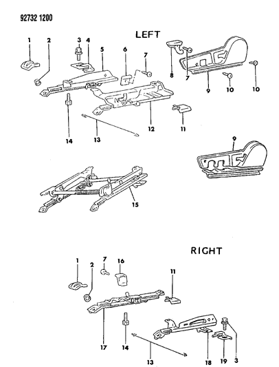 1992 Dodge Colt Seat Adjuster & Attaching Parts Diagram 1