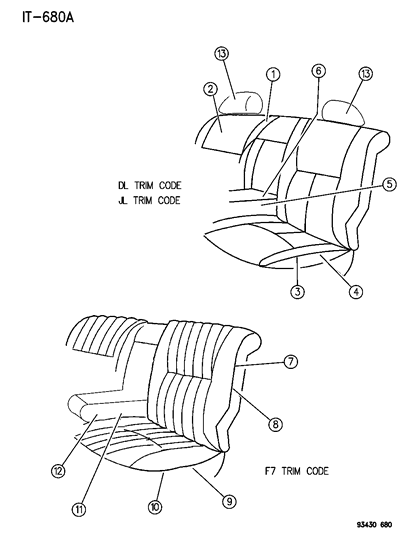1995 Chrysler LHS Rear Seat Leather Cushion Diagram for PX52SFF
