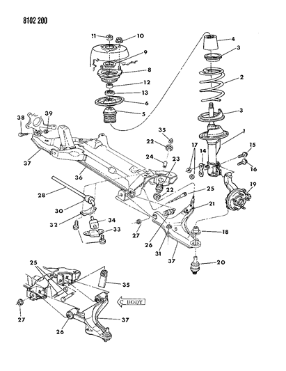 1988 Chrysler Town & Country Suspension - Front Diagram