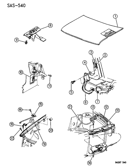 1995 Dodge Grand Caravan Release A-Assembly - I/S Hood Latch Diagram for 4673097