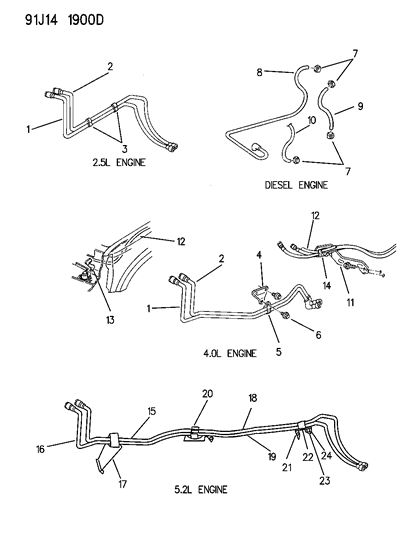 1993 Jeep Grand Cherokee Tube And Hose Assembly, Fuel Return W/Quick Connect Diagram for 52017828