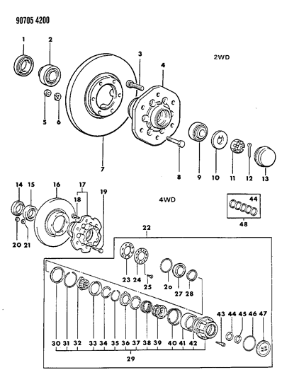 1990 Dodge Ram 50 Brake, Disc And Bearings, Front Diagram