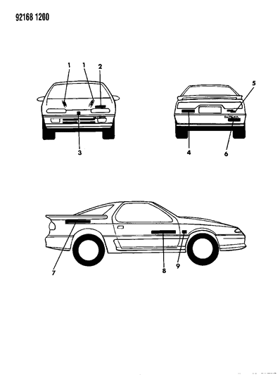 1992 Dodge Daytona Decals & Medallions Diagram