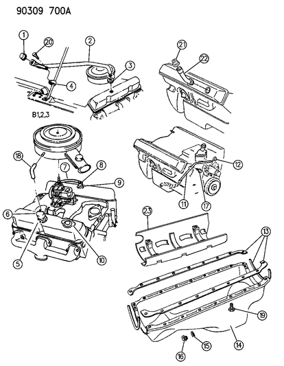 1992 Dodge Ramcharger Oil Pan & Engine Breather Diagram