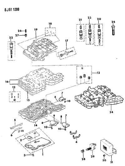 1990 Jeep Wagoneer Valve Body & Electronic Control Diagram