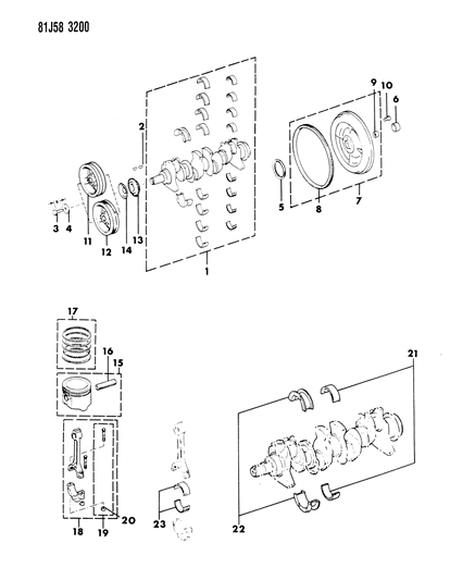 1986 Jeep Wrangler Crankshaft , Flywheel And Piston Diagram 1