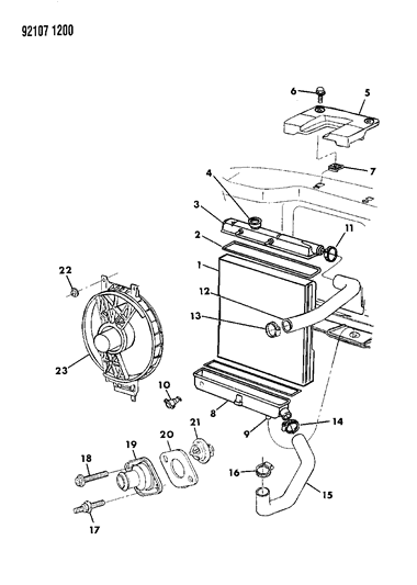 1992 Chrysler Town & Country Radiator & Related Parts Diagram 1