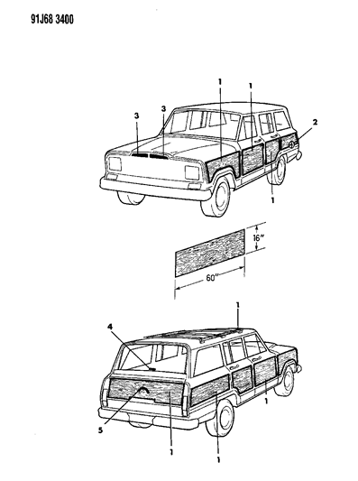 1991 Jeep Grand Wagoneer Decals, Exterior Diagram