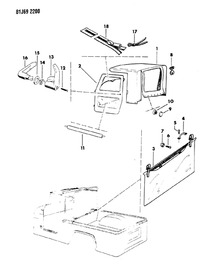1984 Jeep Wrangler Top-Assembly Diagram for J8131295