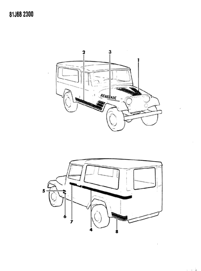1986 Jeep Wrangler Decals, Exterior Diagram 14