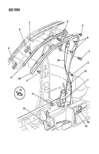 1988 Dodge Shadow Belt - Passive Restraint - Motorized Diagram