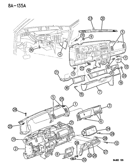 1996 Jeep Grand Cherokee Bezel, Instrument Panel Center (Black) Included Power Outlet Assembly Diagram for 55356620