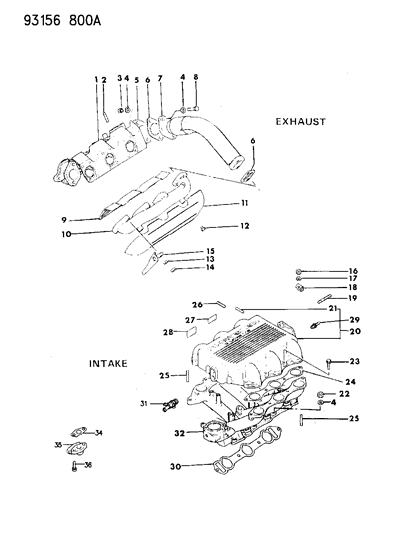 1993 Dodge Caravan Manifolds - Intake & Exhaust Diagram 2