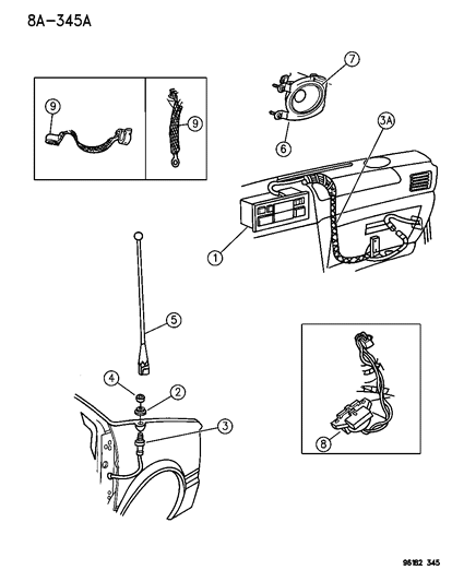 1996 Chrysler Town & Country Radio, Antenna And Speakers Diagram