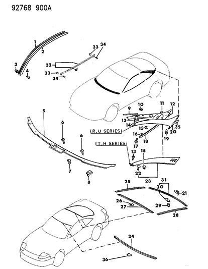 1993 Dodge Stealth Mouldings - Upper Diagram
