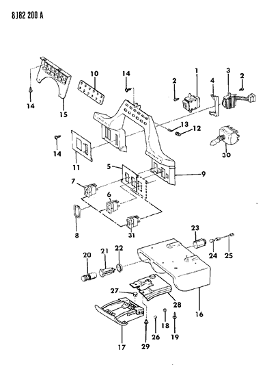 1990 Jeep Wrangler Instrument Panel Ash Receiver & Switches Diagram