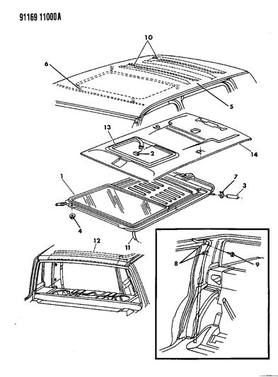 1991 Dodge Dynasty Sunroof & Roof Panel Diagram