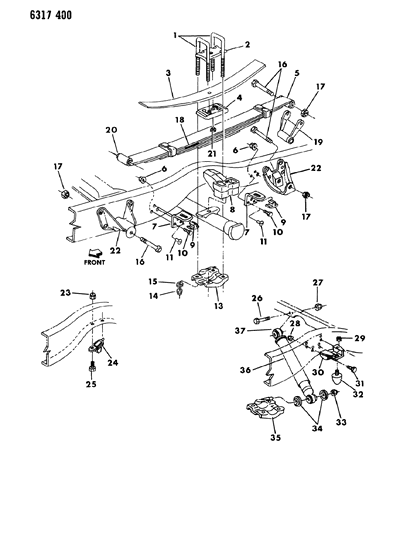 1986 Dodge W150 Suspension - Rear Leaf With Auxiliary & Shock Diagram 2