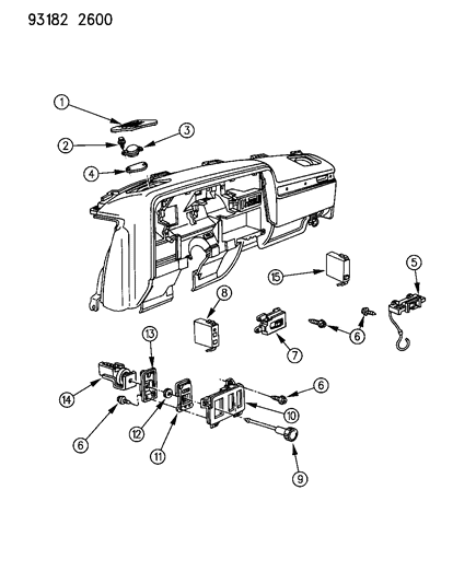 1993 Dodge Dynasty Instrument Panel Switches, Controls & Speakers Diagram