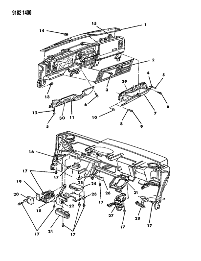 1989 Chrysler LeBaron Instrument, Panel Bezels, Glovebox And Controls Diagram