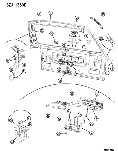 1995 Jeep Grand Cherokee Lift Door Latch & Hinges Diagram
